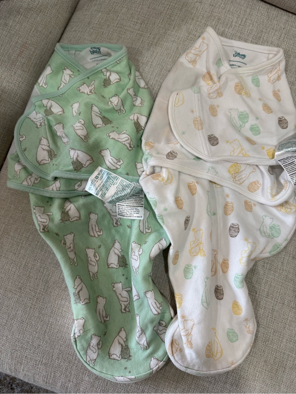 Disney Baby Sleep Sacks in Mint Green & Cream with Bear Prints